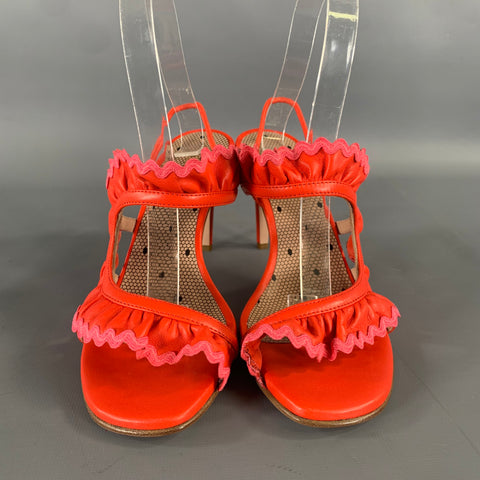 RED VALENTINO Size 7 Orange Pink Ruffled Strappy Sandals