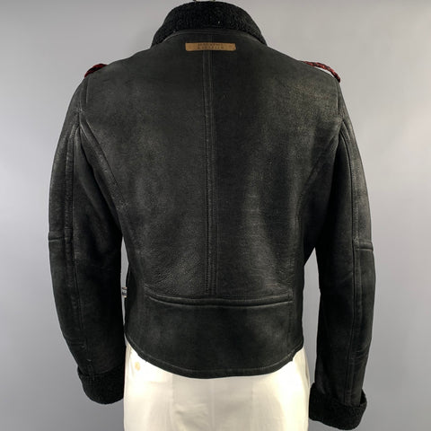 GAULTIER JEANS Size 44 Black Leather Biker Jacket