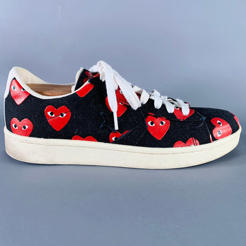 CONVERSE Size 10 Black Red Hearts Canvas Sneakers
