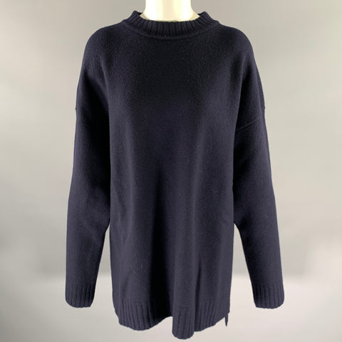 JIL SANDER Size M Navy Wool Crew-Neck Sweater