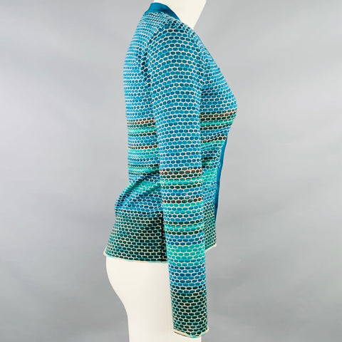 M MISSONI Size 2 Blue Green Merino Wool Blend V-Neck Cardigan