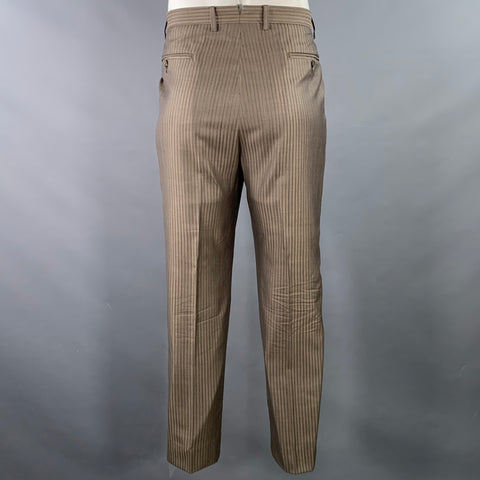 VERSACE COLLECTION Size 44 Brown Taupe Stripe Wool Silk Suit