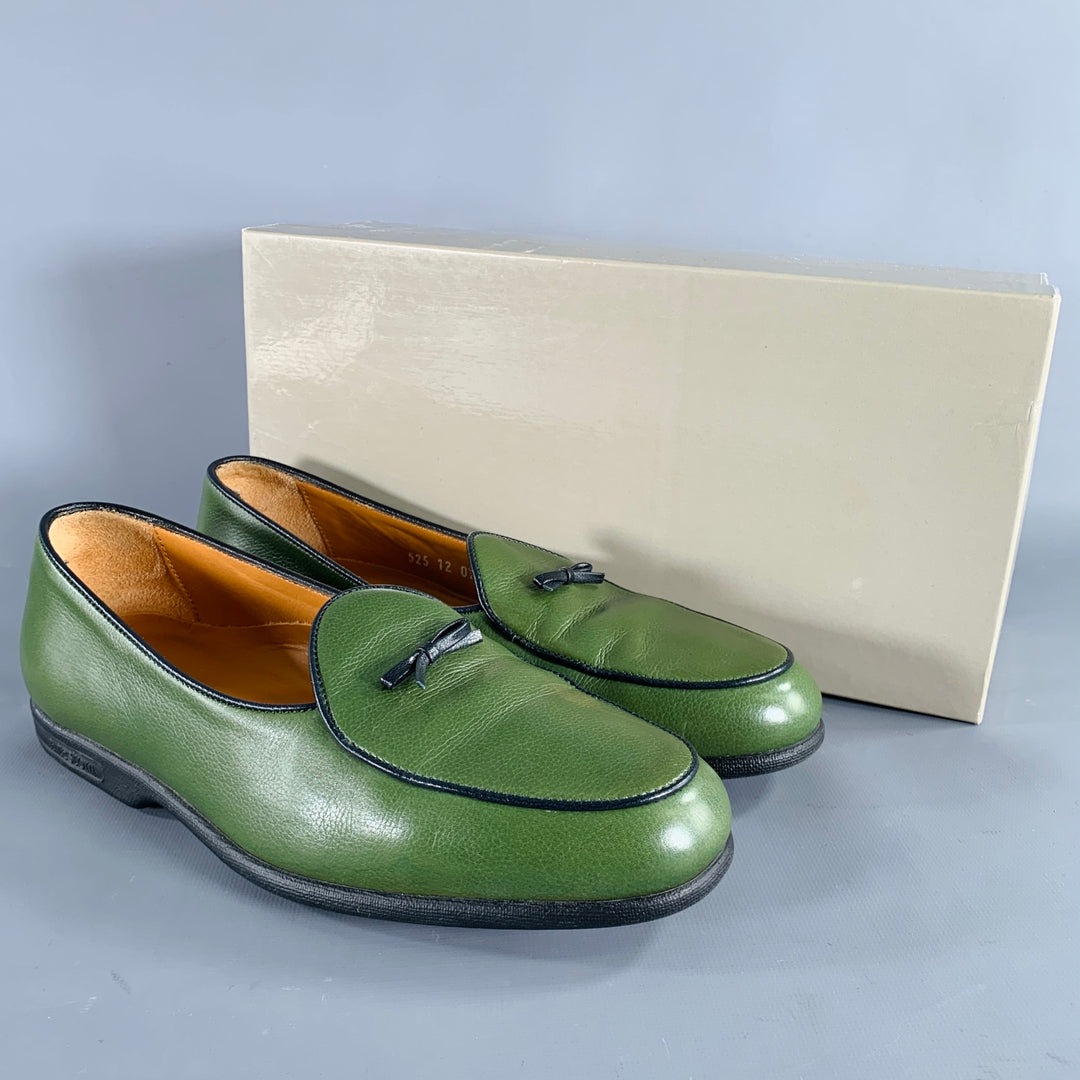 A.TESTONI Size 8 Green Black Contrast Stitch Leather Slip On 