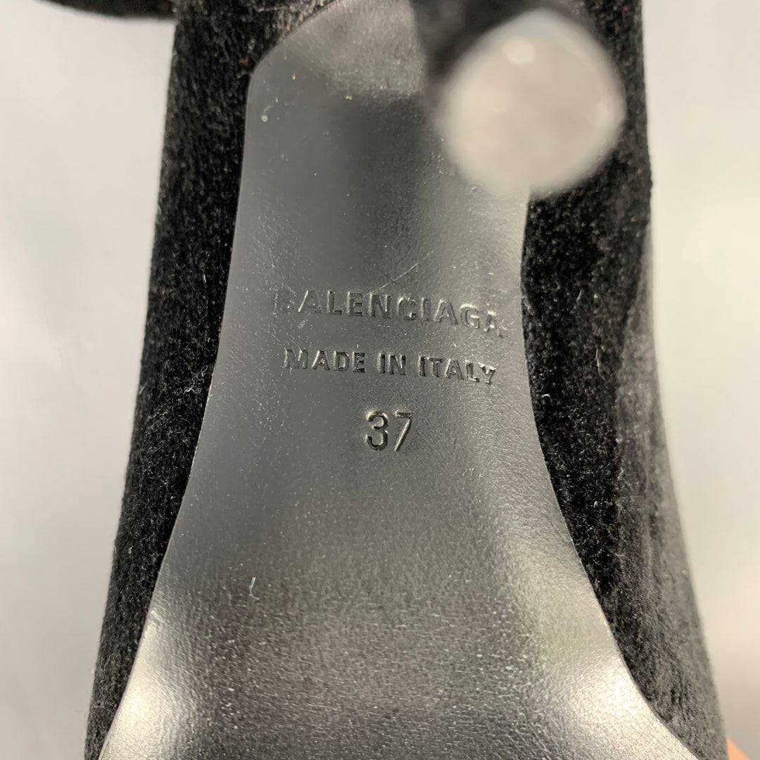 BALENCIAGA Size 7 Knife Black Velvet Pointed Toe Boots