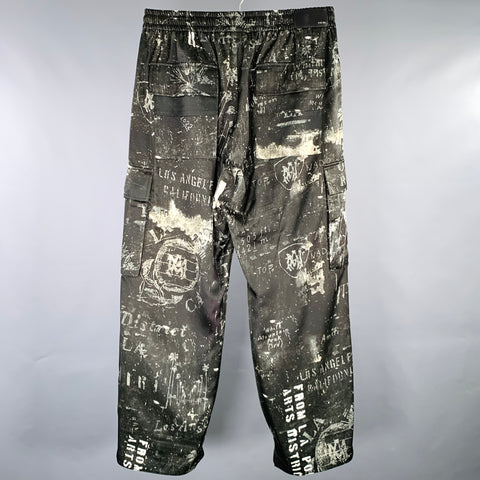 AMIRI Size M Black Grey Graphic Viscose Drawstring Casual Pants