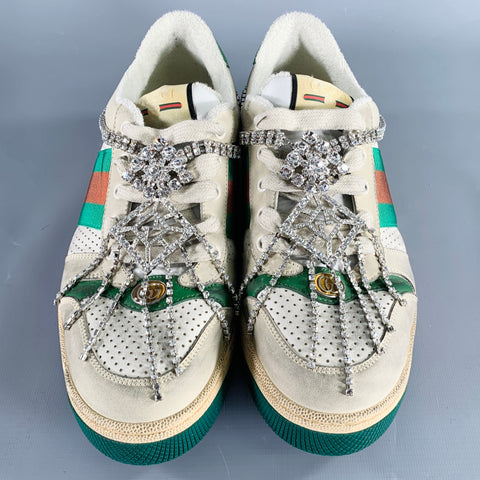 GUCCI Size 9 -Screener- Off White Distressed Leather Lace-Up Sneakers