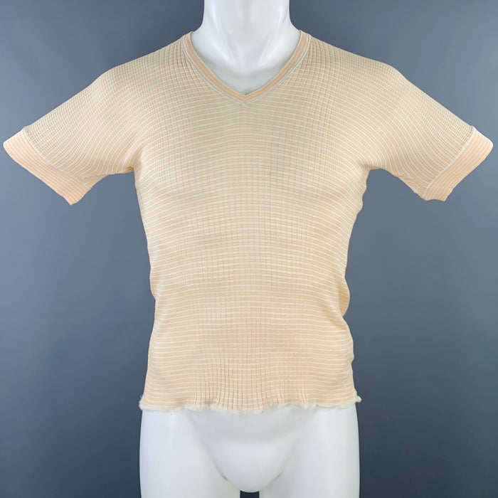 PRADA Size M Beige Cream Stripe Cotton Short Sleeve Pullover