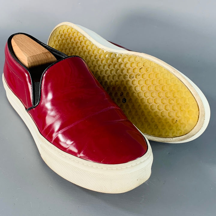 CELINE Size 8.5 Burgundy White Patent Leather Slip On Sneakers