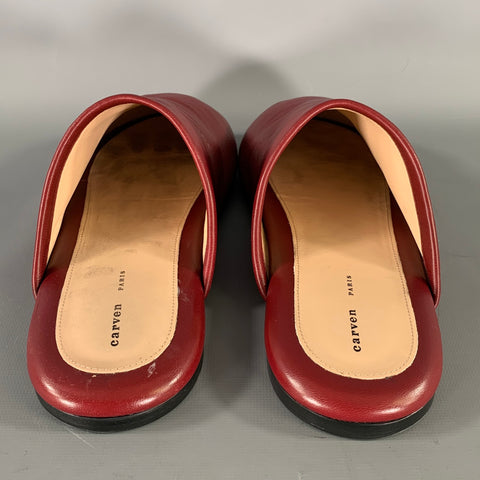 CARVEN Size 10 Burgundy Leather Lambskin Slippers Flats