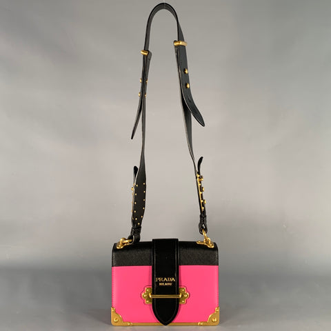PRADA Cahier Pink Black Gold Leather Cross Body Mini Handbag