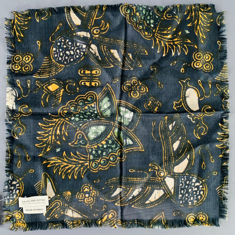 DRIES VAN NOTEN Black Yellow Abstract Silk Pocket Square