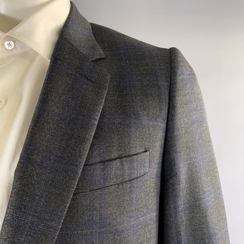 PAUL SMITH Chest Size 44 Grey Navy Plaid Wool Notch Lapel 36 31 Suit