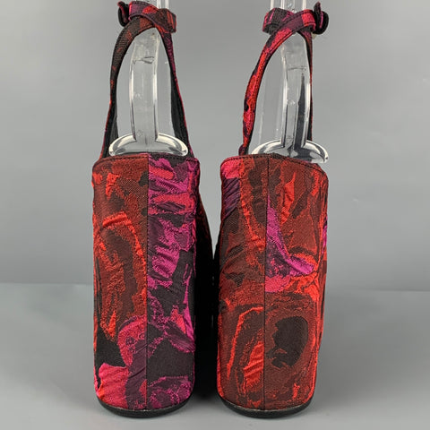 DRIES VAN NOTEN Taille 7.5 Escarpins compensés à plateforme en jacquard floral noir rouge