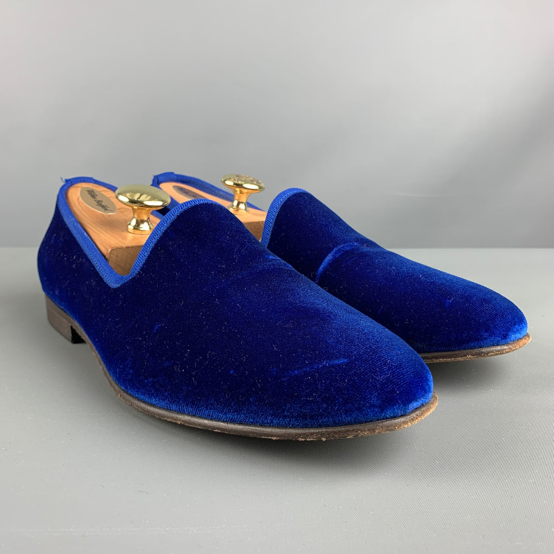 DEL TORO Size Royal Blue Textured Velvet Slip On Loafers