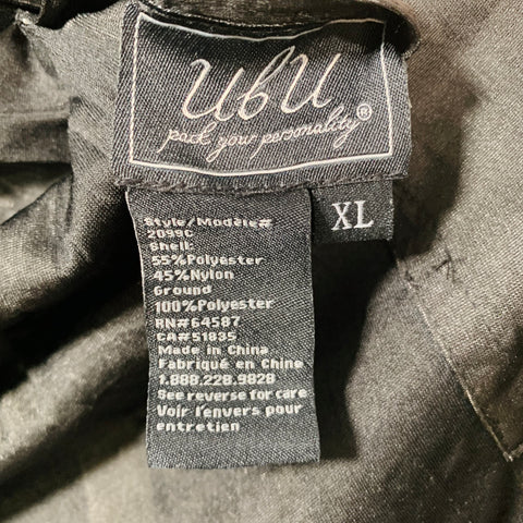 UBU Size XL Grey Black Red Polyester Blend Gingham Reversible Wide Collar Coat