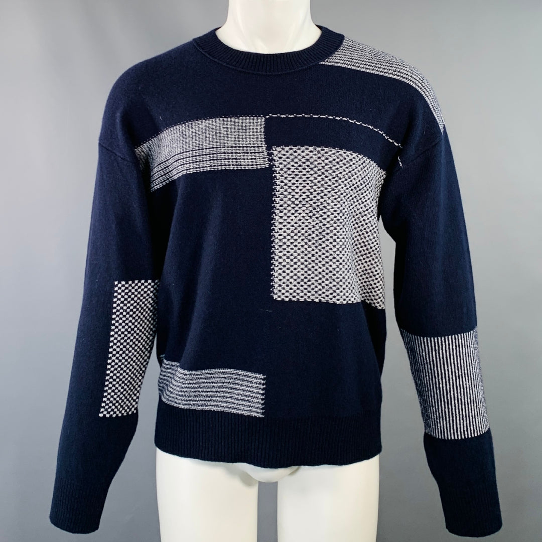 MR. PORTER Size M Navy White Patchwork Cashmere Cotton Blend Oversized Crew Neck Sweater