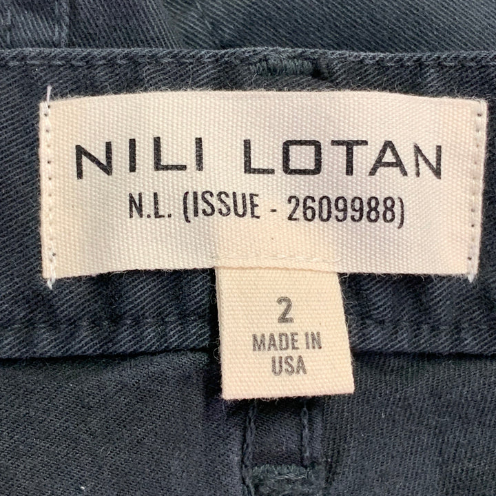 NILI LOTAN Size 2 Black Cotton Blend Twill Barrel Tapered Casual Pants
