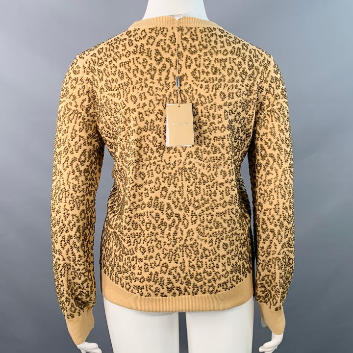 MICHAEL KORS COLLECTION Size L Tan Copper Cashmere Studded Animal Print Sweater