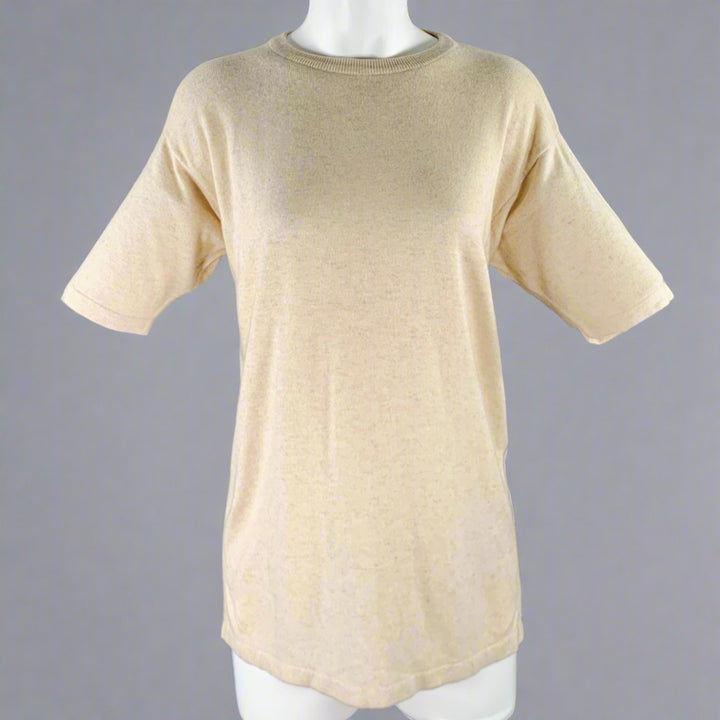 TSE Size M Beige Oatmeal Cashmere Silk Short Sleeve Pullover