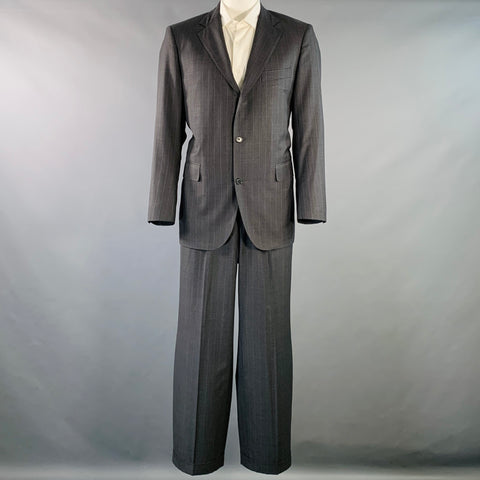 SOUTHWICK Size 42 Long Charcoal Purple Pinstripe Wool Notch Lapel Suit