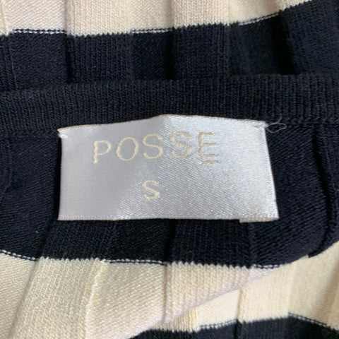 POSSE Size S Black Cream Viscose Blend Stripe Ribbed Dress