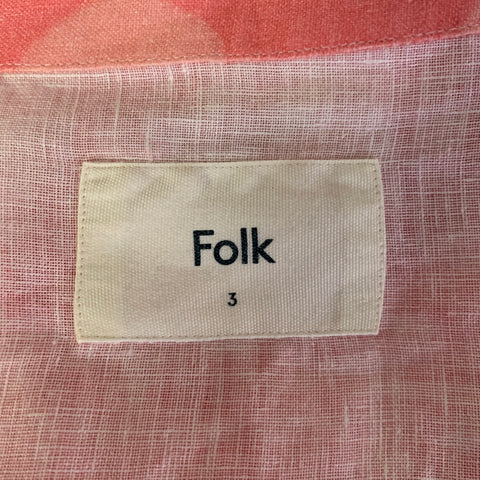 FOLK Size M Pink Polka Dot Linen Camp Short Sleeve Shirt