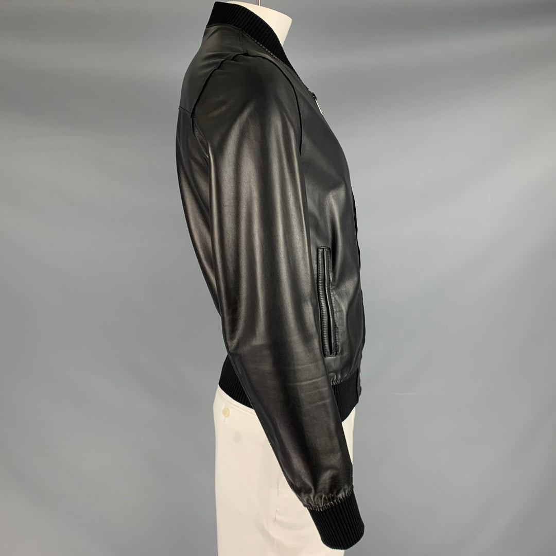DOLCE & GABBANA Size 42 Black Lambskin Leather Bomber Jacket