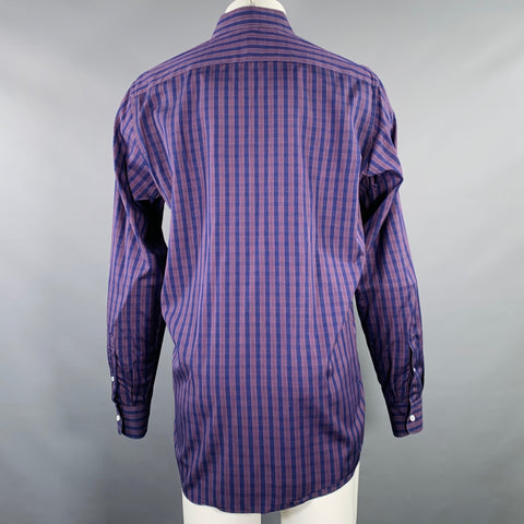 LUCIANO BARBERA Size M Purple Orange Plaid Cotton One Pocket Long Sleeve Shirt
