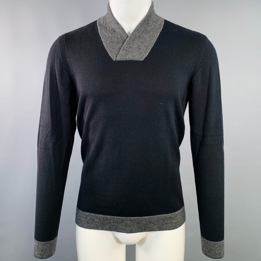 RAG & BONE Size M Black Grey Knit Wool Blend V-Neck Pullover