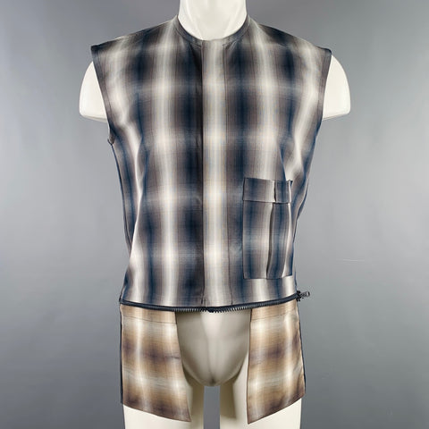 DELADA Size M Green Blue White Plaid Polyester Cotton Vest