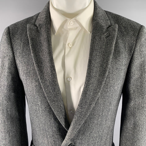 ARMANI EXCHANGE Grey Black Herringbone Cashmere Wool Peak Lapel Sport Coat