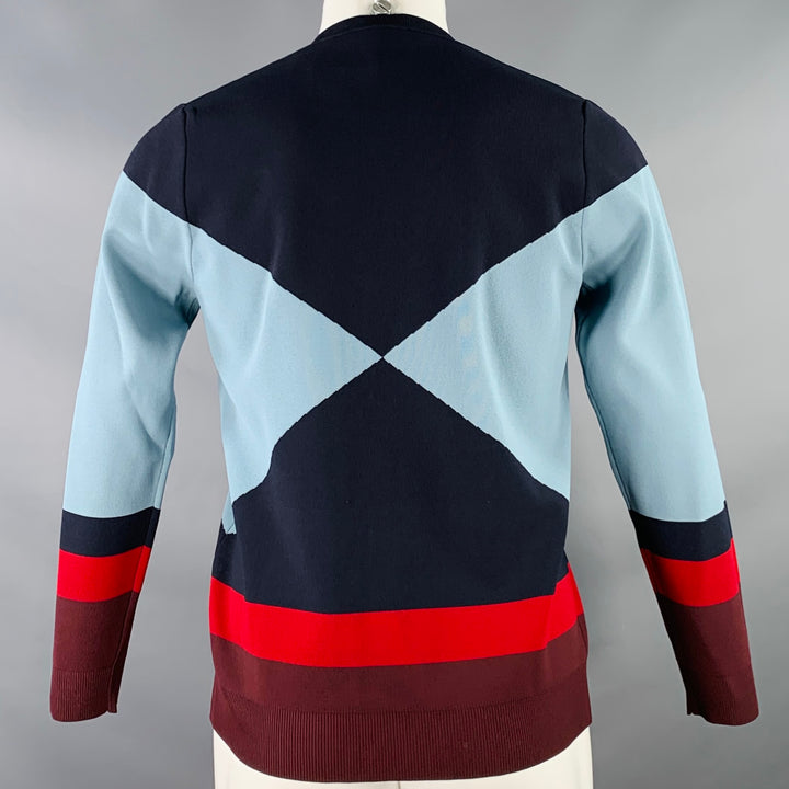 VALENTINO Size M Navy Blue Red Color Block Viscose Blend Crew Neck Pullover