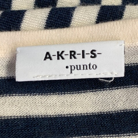 AKRIS Size 12 White Multi Color Wool Stripe Color Block Crew Neck T-Shirt