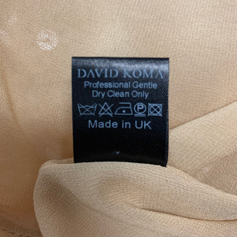 DAVID KOMA Vestido de cóctel con tirantes finos de malla nude beige talla 6