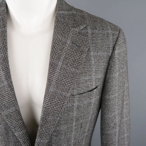 CANALI Size 40 Grey Black Glenplaid Wool Cotton Sport Coat CANALI