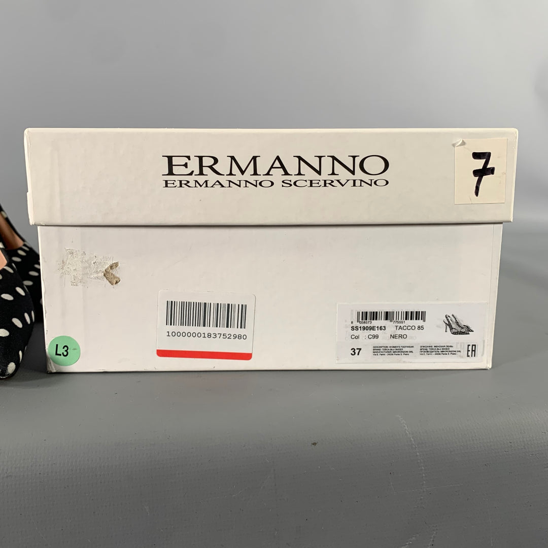 ERMANNO SCERVINO Size 7 Black White Canvas Polka Dot Slingback Pumps