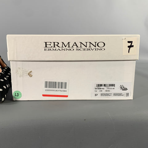 ERMANNO SCERVINO SS19 Size 7 Black White Canvas Polka Dot Slingback Pumps