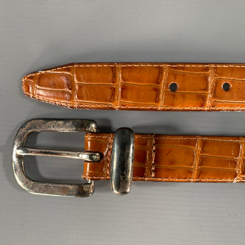 NO BRAND Brown Cognac Alligator Leather Belt