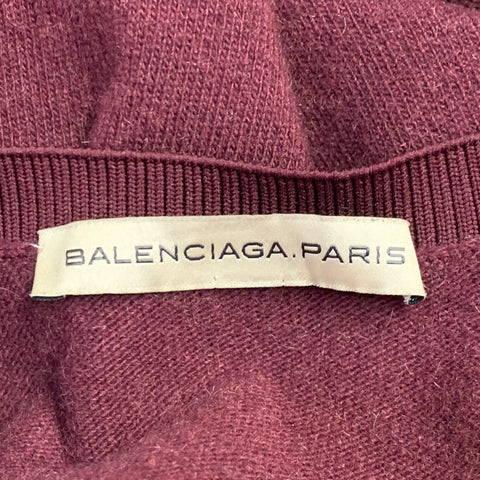 BALENCIAGA Size 8 Burgundy Wool Blend Knit Sleeveless Textured Knee Length Dress