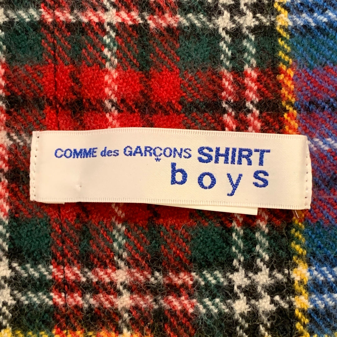 COMME des GARCONS SHIRT BOYS Blue Red Plaid Mixed Patterns Wool Fringe Scarf