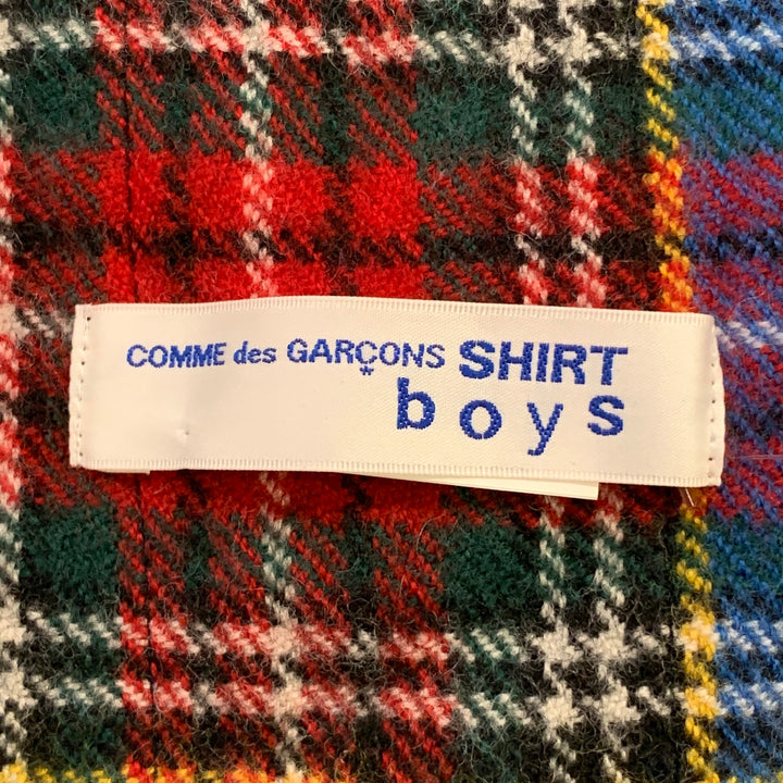 COMME des GARCONS SHIRT BOYS Blue Red Plaid Mixed Patterns Wool Fringe Scarf