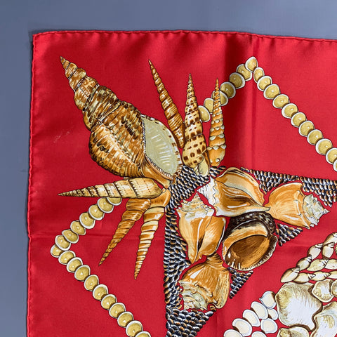 HERMES Red Gold Print Silk Scarves