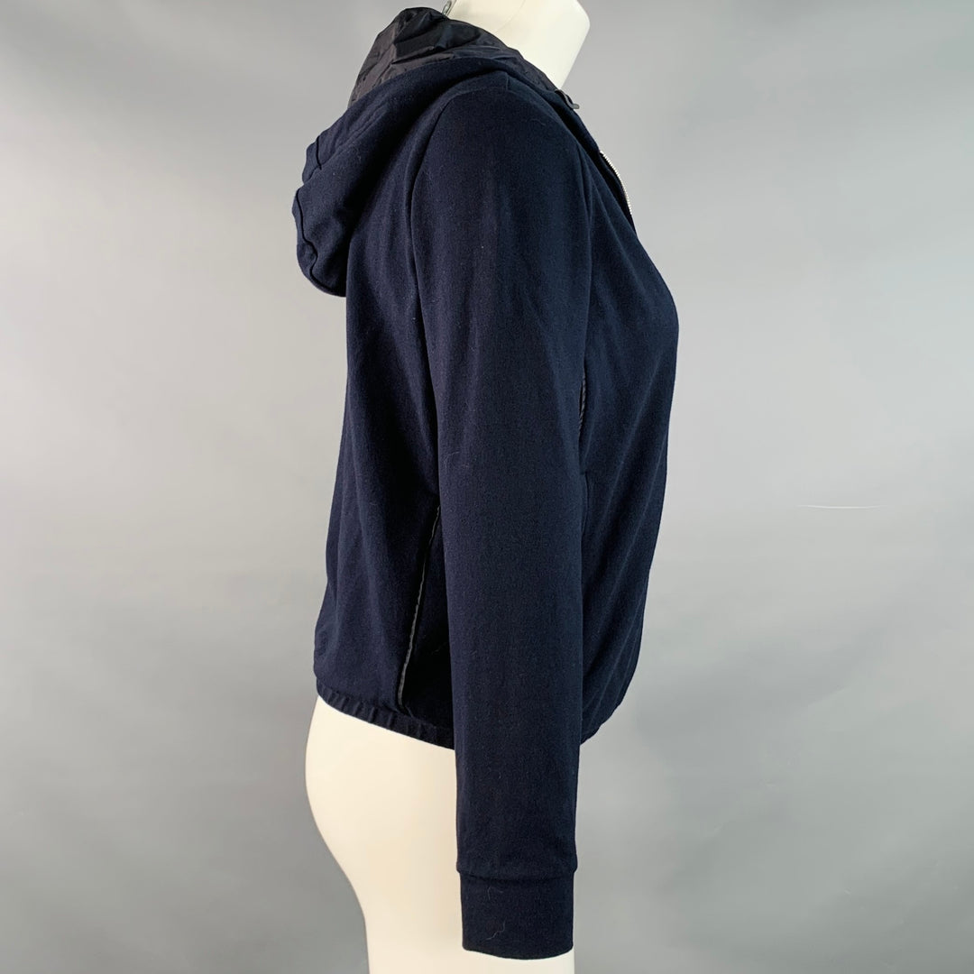 PRADA Size M Navy Cotton Blend Hooded Zip Up Jacket