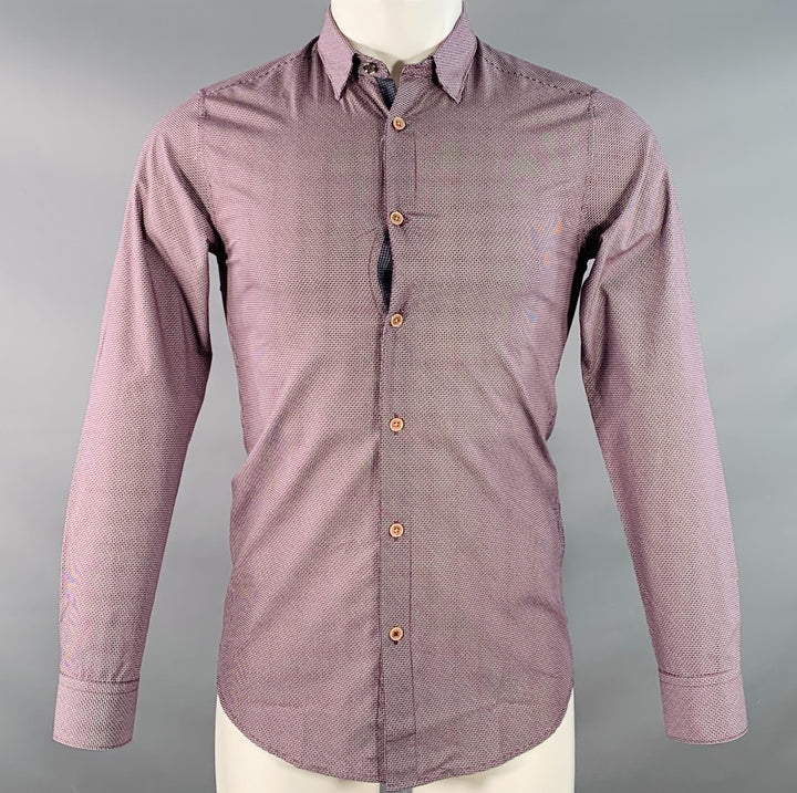 TED BAKER Size XS Femme Purple White Geometric Cotton Spread Collar Long Sleeve Shirt
