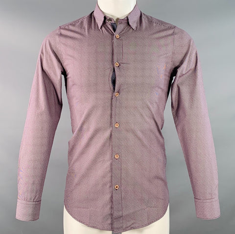 TED BAKER Size XS Femme Purple White Geometric Cotton Spread Collar Long Sleeve Shirt