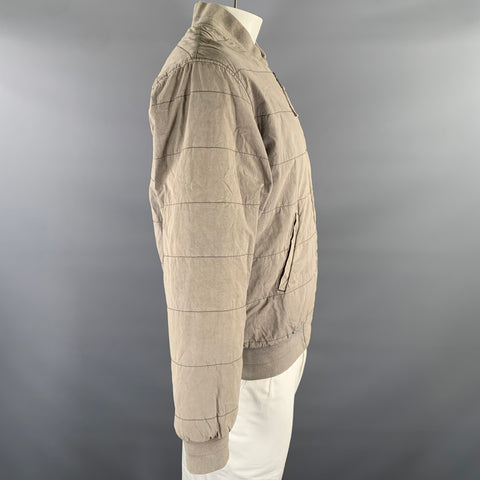 JOHN ELLIOTT Size XL Khaki Quilted Cotton Blend Bomber Jacket
