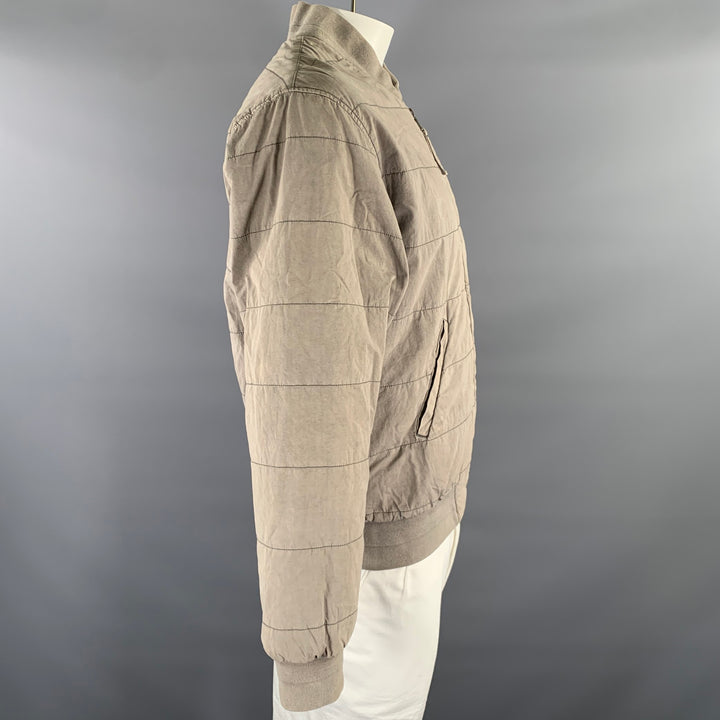 JOHN ELLIOTT Size XL Khaki Quilted Cotton Blend Bomber Jacket