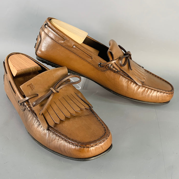 TOD'S Taille 8.5 Mocassins de conduite à franges en cuir marron