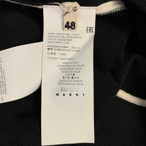 MARNI Size S Black Cream Checkered Wool 1/4 Zip Pullover