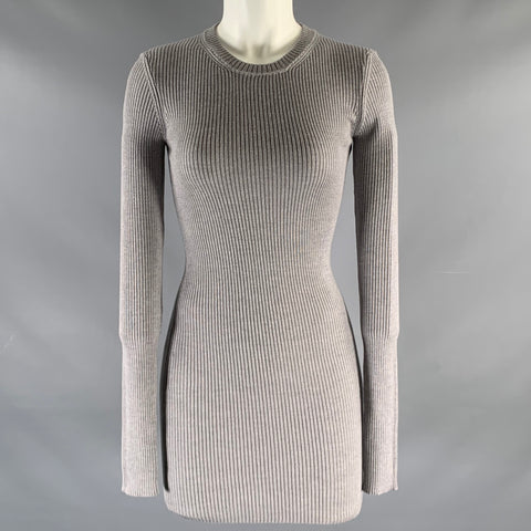 WARDROBE.NYC Size S Grey Merino Wool Ribbed Long Sleeve Above Knee Dress
